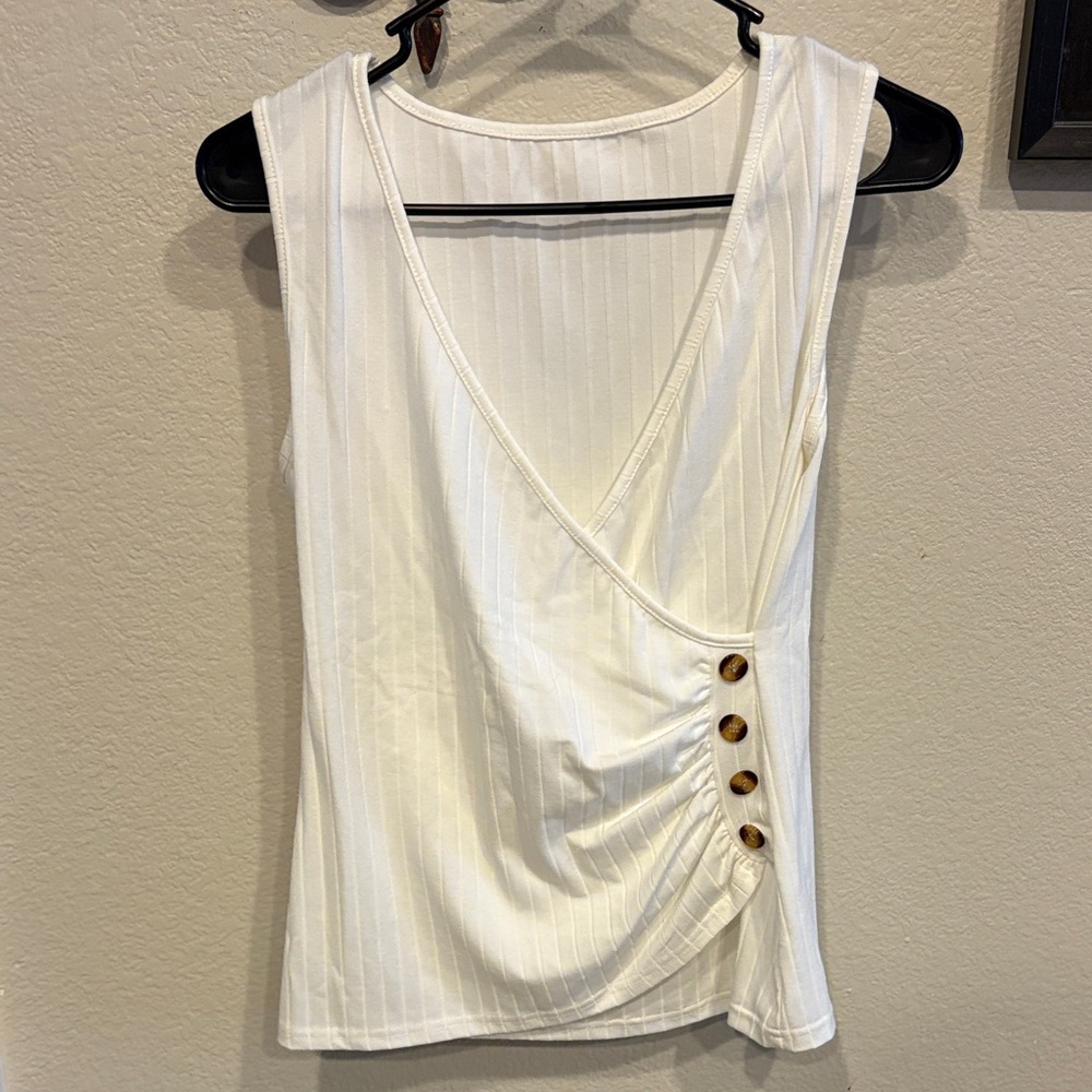 Elegant White Sleeveless Wrap Top